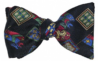 Black with Colonial Flags and Crests Print Day Bow