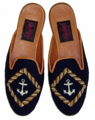 TW877 Anchor on Navy Needlepoint Mule