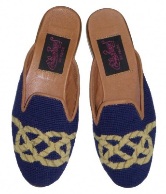 T03349 Knot on Navy Needlepoint Mules