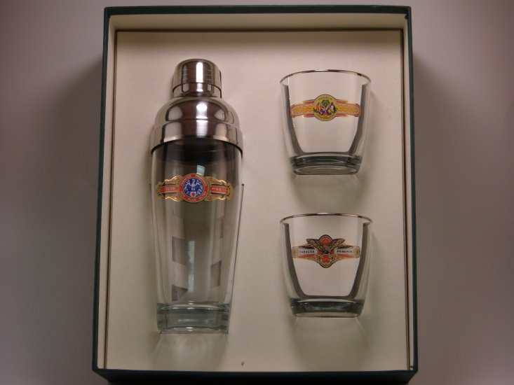 Cigar, Cocktail Shaker Set w/2 Tapered Old Fashioned, Gift Boxed - Click Image to Close