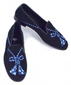 X03065  Blue Tassel on Black Needlepoint Loafer