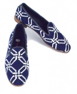 XW034  Navy and White Geometric Needlepoint Loafer