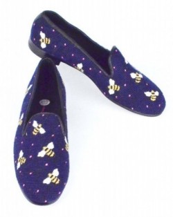 X03368-20  Bees on Navy Needlepoint Loafer