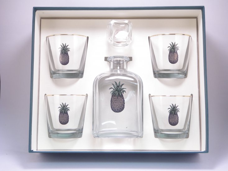 Pineapple, Decanter Set w/4 Tapered Old Fashioned, gift Boxed - Click Image to Close