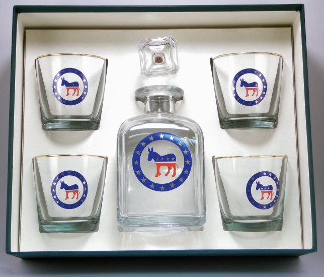 Democrat, Decanter Set w/4 Tapered Old Fashioned, gift Boxed - Click Image to Close