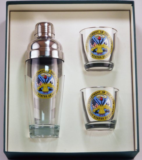 Army, Cocktail Shaker Set w/2 Tapered Old Fashioned, Gift Boxed - Click Image to Close