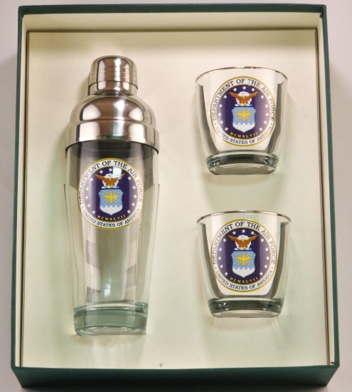 Air Force, Cocktail Shaker, Set w/3 Tapered Old Fashioned, Gift - Click Image to Close