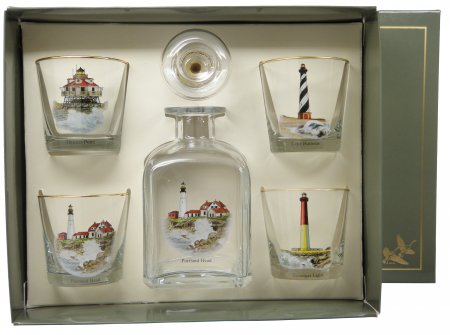 Lighthouse, Decanter Set w/4 Tapered Old Fashioned, gift Boxed