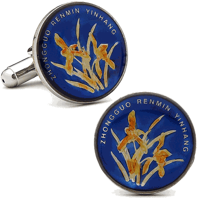 Hand Painted Chinese One Jiao Coin Cufflinks