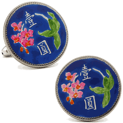 Hand Painted One Dollar Orchid Coin Cufflinks