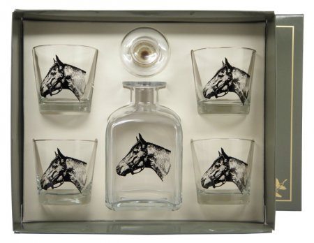 Seabiscuit, Decanter set w/4 Tapered Old Fashioned Glasses, gift boxed