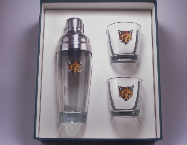 Fox, Cocktail Shaker Set w/2 Tapered Old Fashioned, Gift Boxed - Click Image to Close
